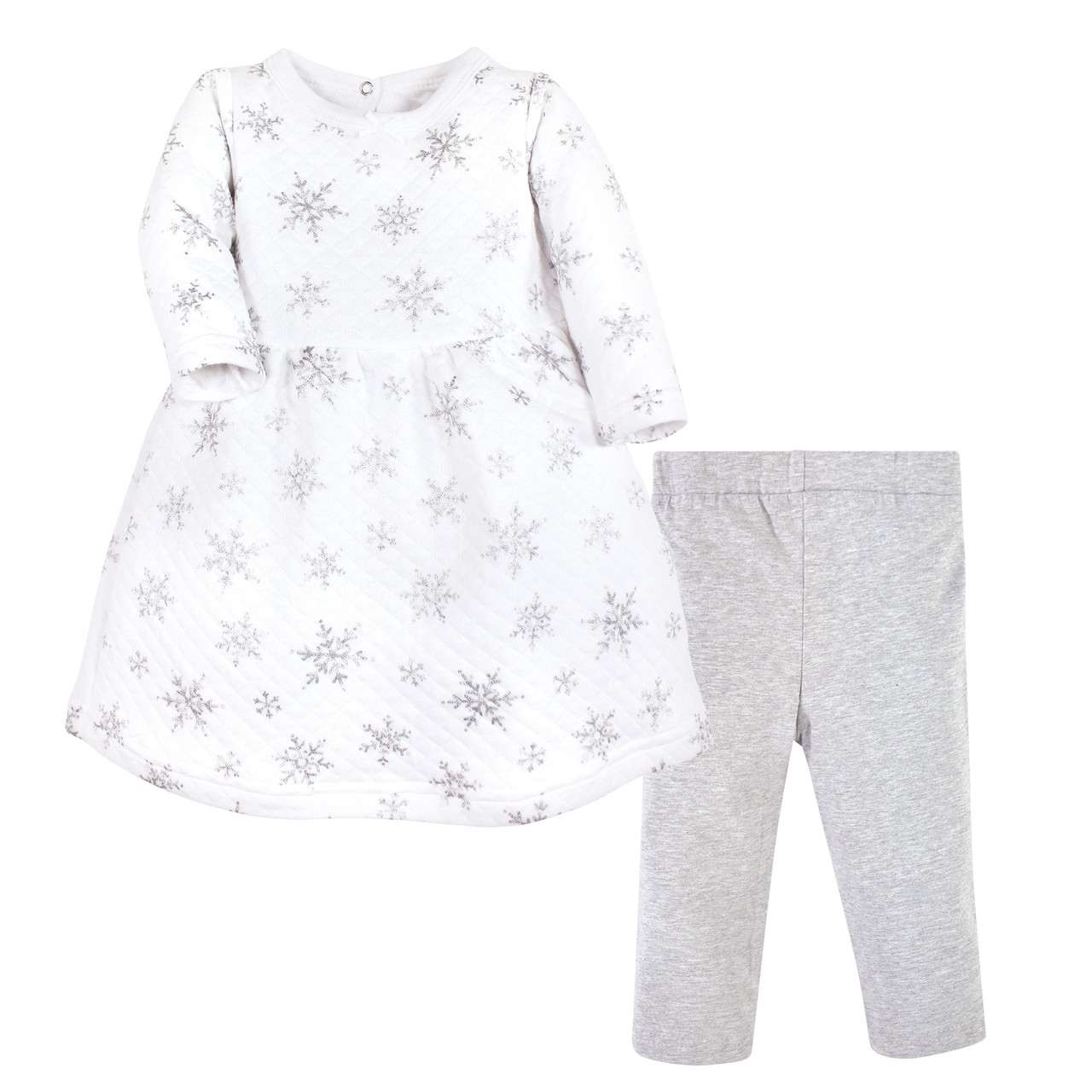 Hudson Baby Quilted Cotton Dress and Leggings, Silver Snowflakes - Hudson  Childrenswear