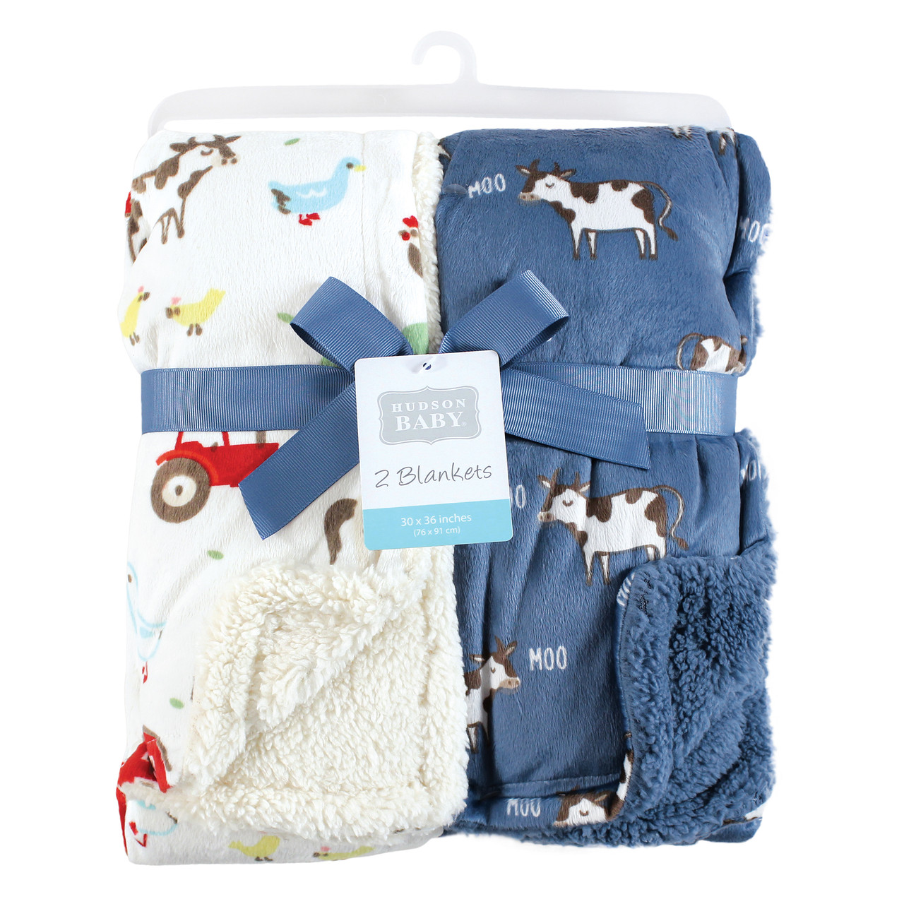 Hudson Baby Plush Mink and Sherpa Blanket, Boy Farm Animals