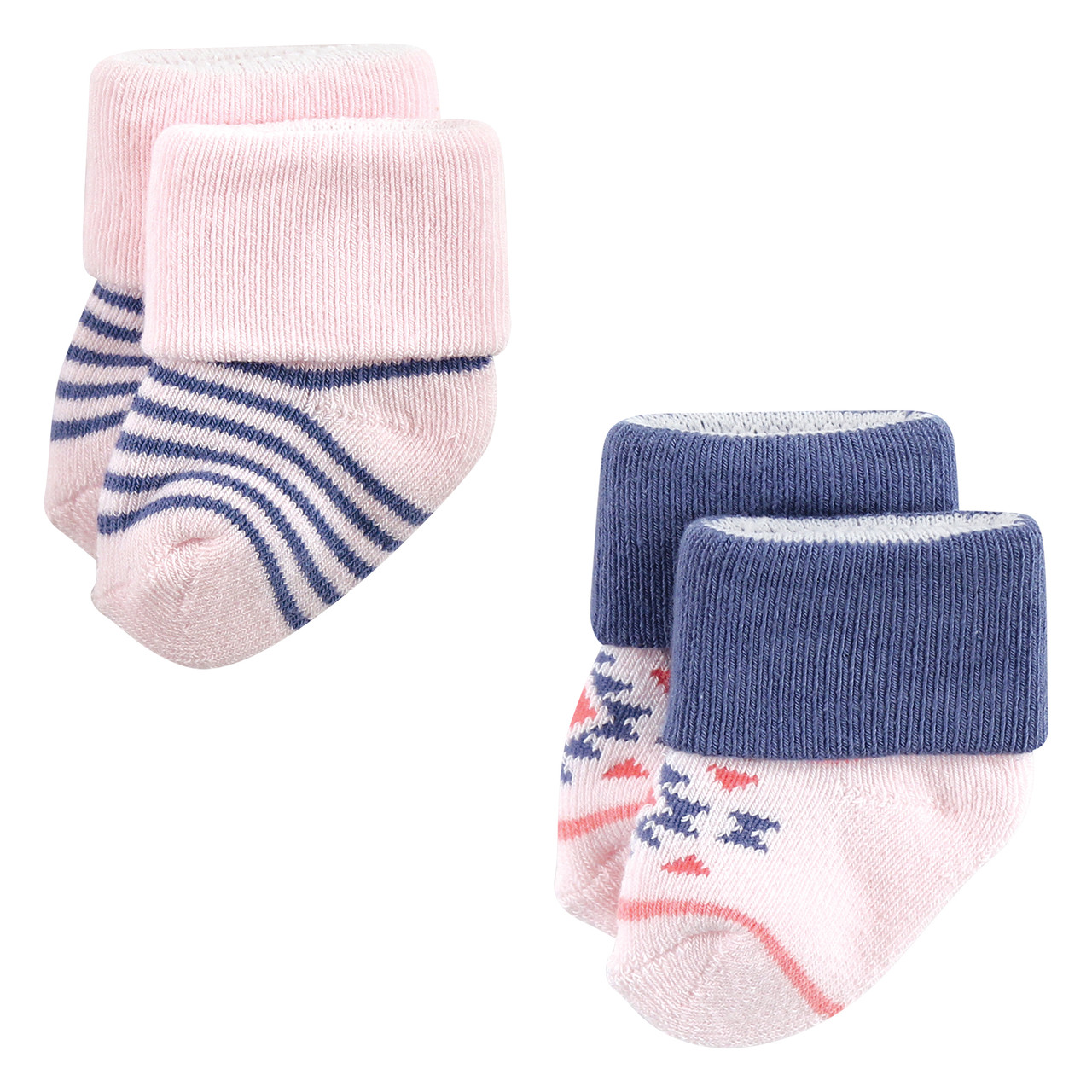 Luvable Friends Newborn and Baby Terry Socks, Coral Mint Aztec Hudson