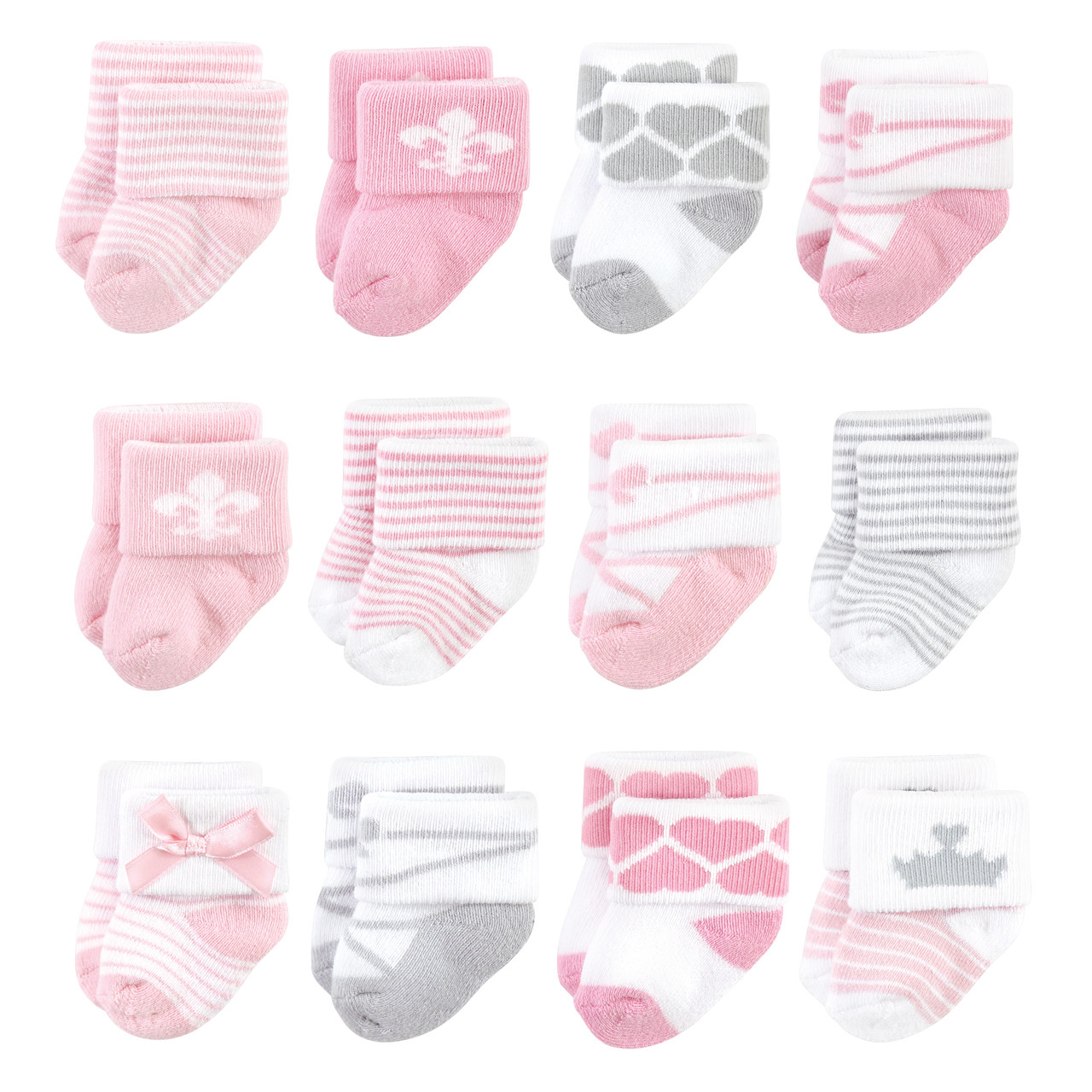 Hudson Baby Infant Girl Cotton Rich Newborn and Terry Socks, Pink Animals,  0-6 Months