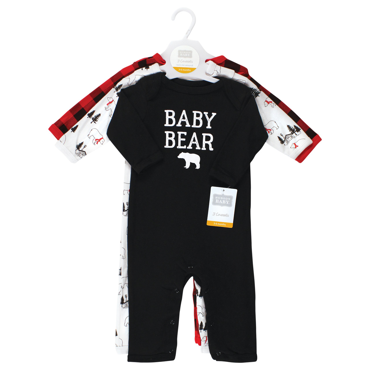 Hudson Baby Unisex Baby Cotton Coveralls, Buffalo Plaid Bear Hudson