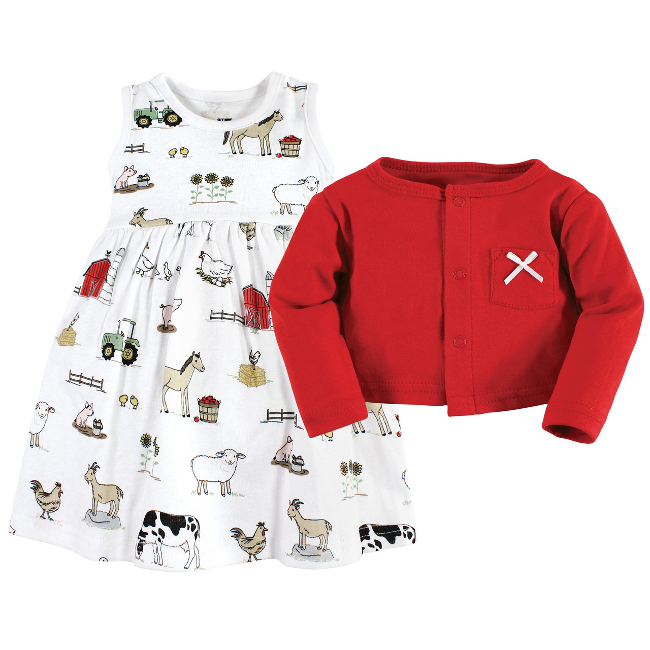 Hudson Baby Infant Girl Cotton Dress and Cardigan Set, Farm Hudson