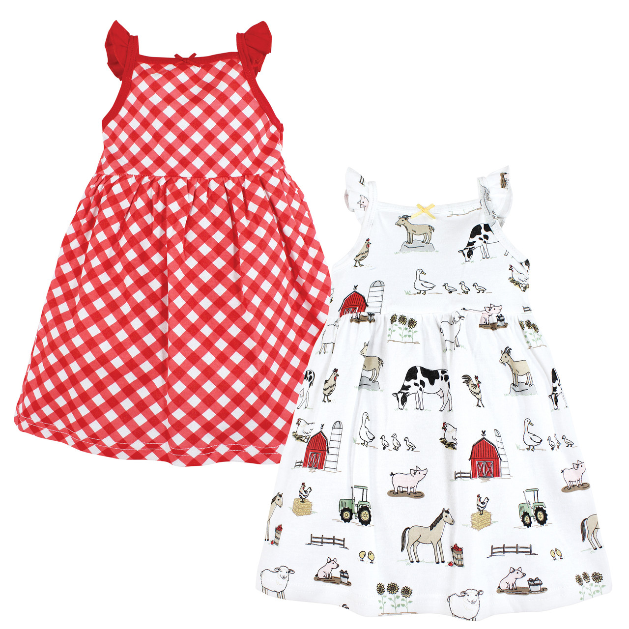 Hudson Baby Infant and Toddler Girl Cotton Dresses, Farm - Hudson