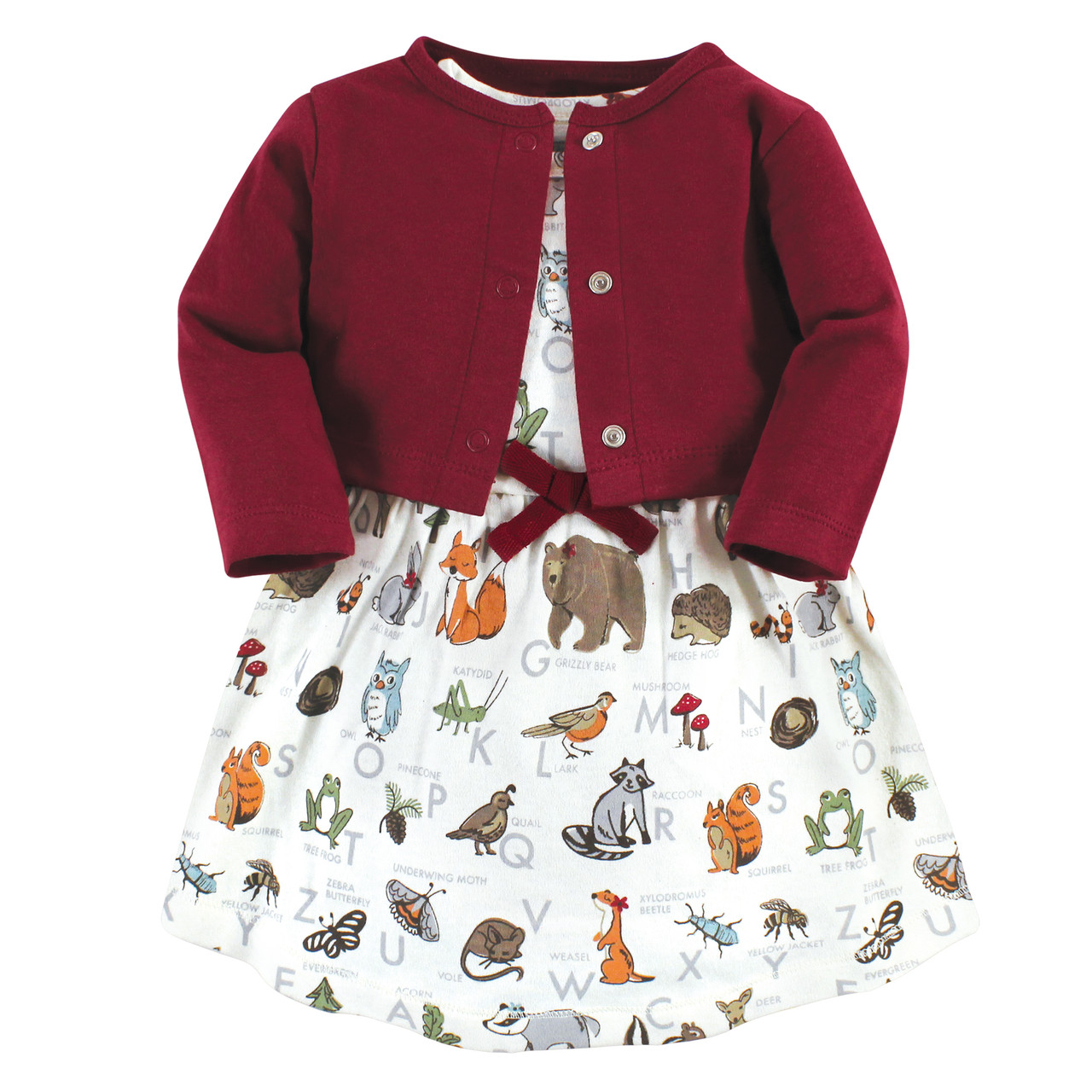 Touched by Nature Baby Girls Organic Cotton Dress and Cardigan, Woodland  Alphabet - Hudson Childrenswear