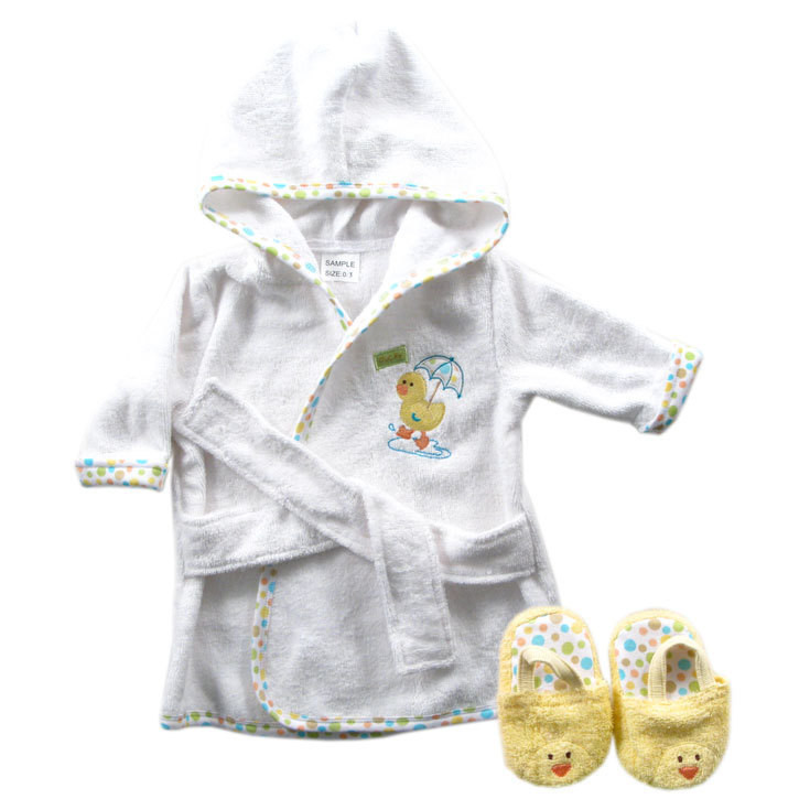 Luvable Friends Bath Robe with Slippers, Yellow Duck Baby and Toddler