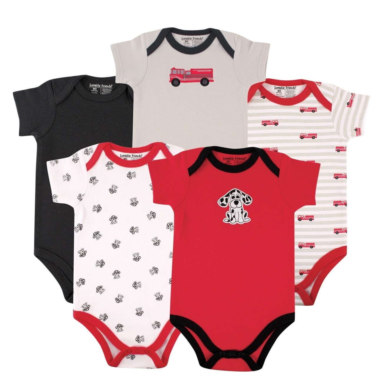 Luvable Friends Unisex Baby Infant Cotton Bodysuits - 5 Pack, 100% Cotton, Assorted Prints, Sizes Newborn-12 Months