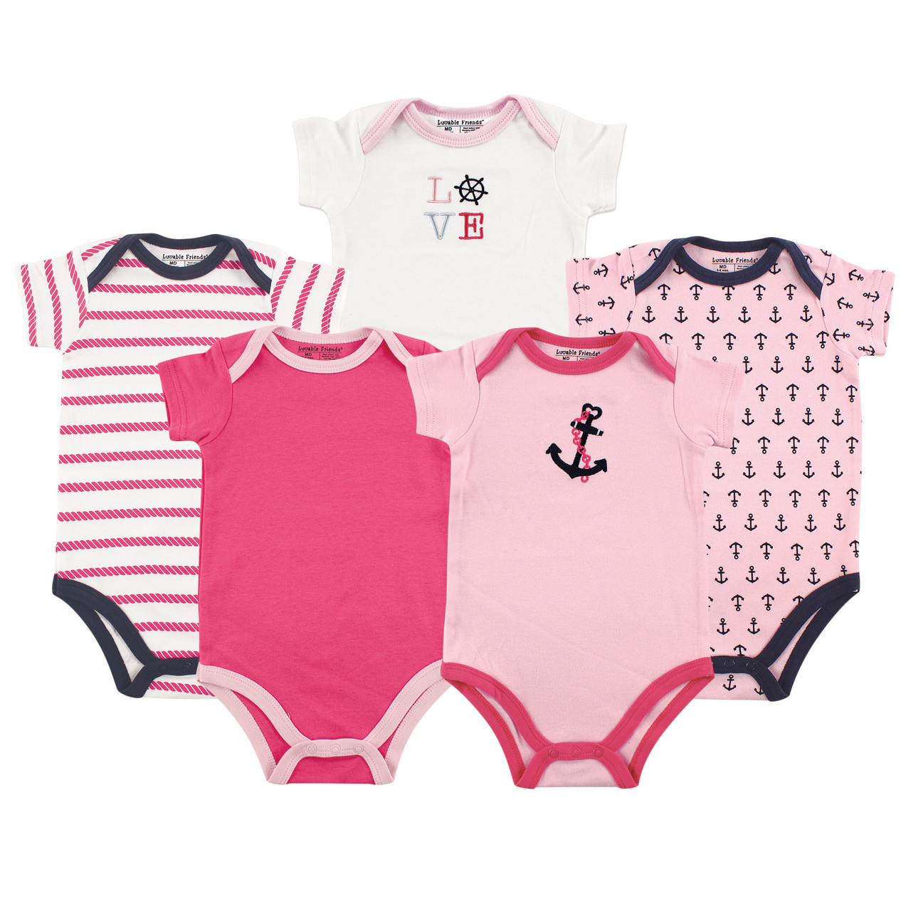 Luvable Friends Bodysuits 5 Pack Girl Nautical Baby And