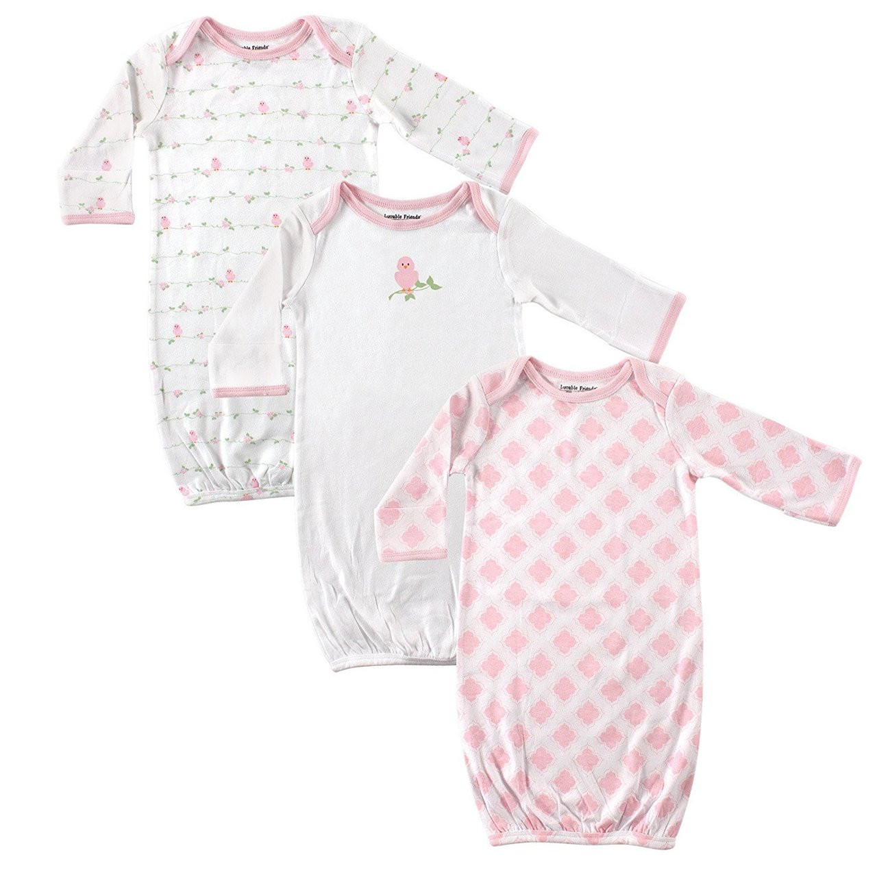 Luvable Friends Sleep Gowns 3 Pack Pink Bird Baby and Toddler