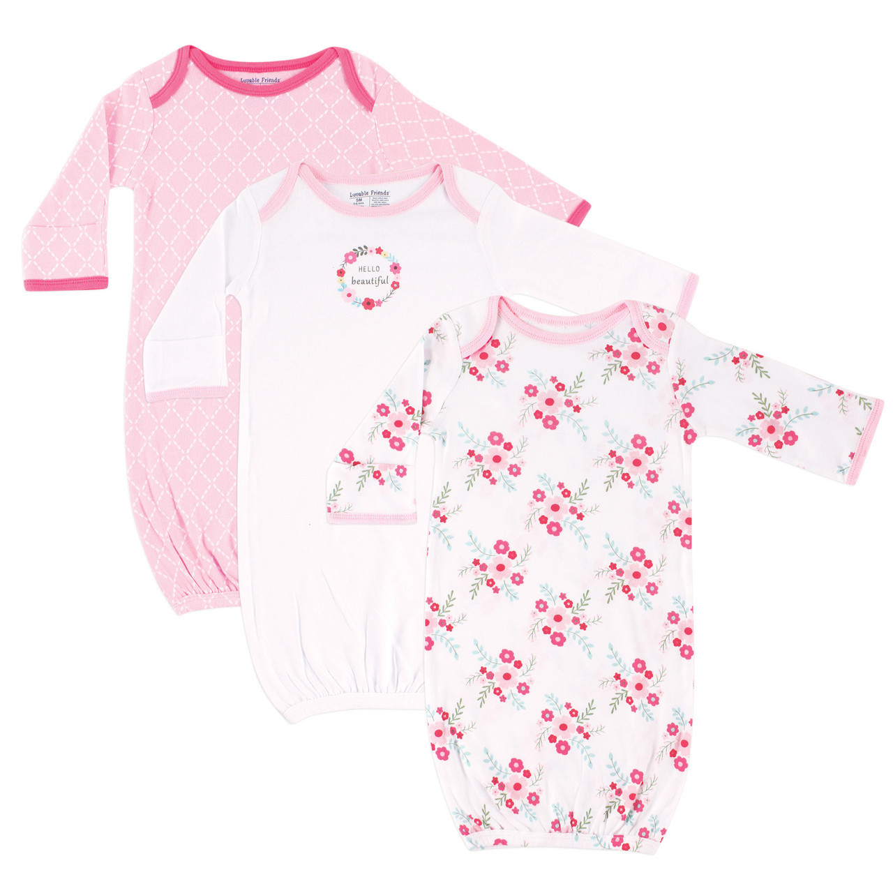 Luvable Friends Sleep Gowns 3 Pack Pink Floral Baby and