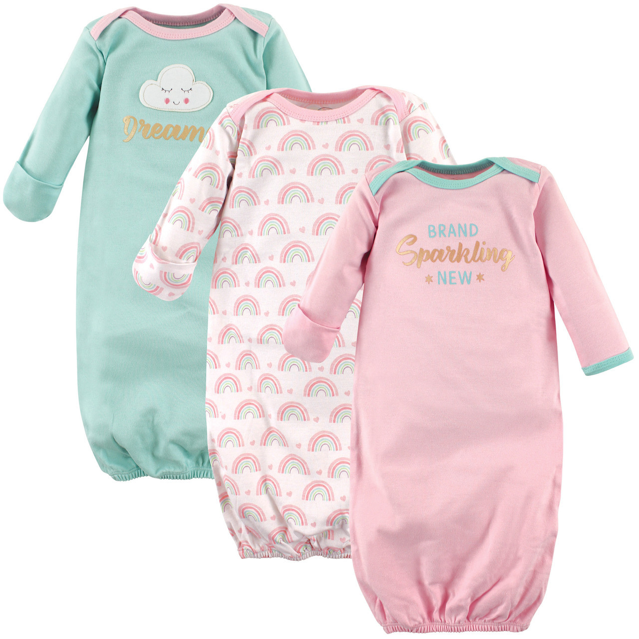 Luvable Friends Sleep Gowns 3 Pack Sparkling New Baby and