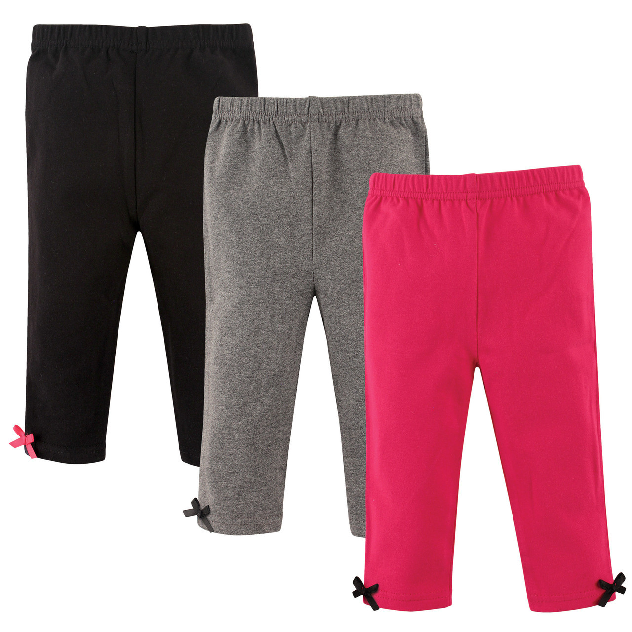 Hudson Baby Infant Leggings with Ankle Bows, 3-Pack, Pink and Gray