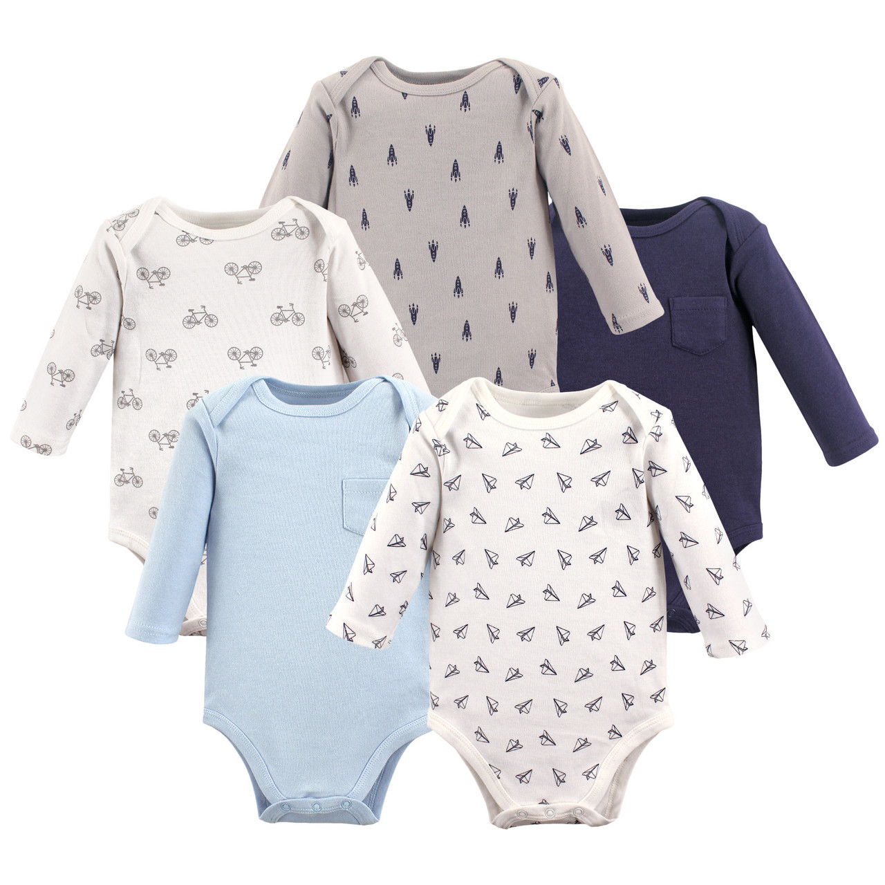 Hudson Baby Long Sleeve Bodysuits 5 Pack Paper Airplanes Baby
