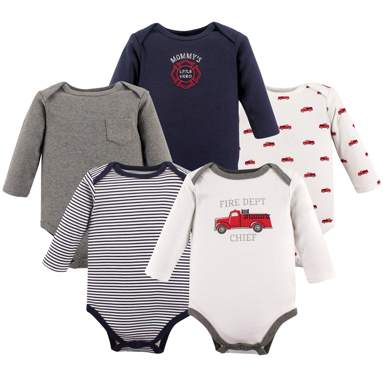 Hudson Baby Long Sleeve Bodysuits 5 Pack Fire Trucks Baby And