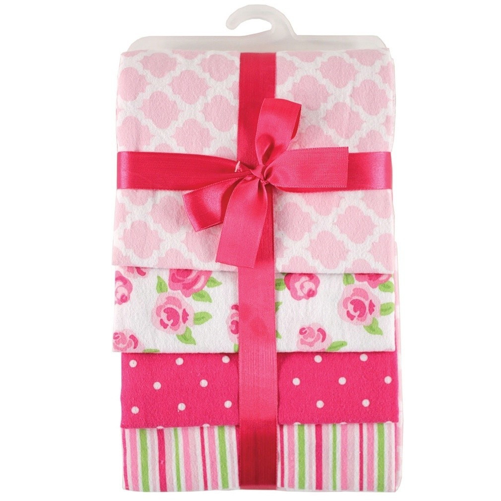 Hudson Baby Flannel Receiving Blankets, 4Pack, Pink Rose Baby and