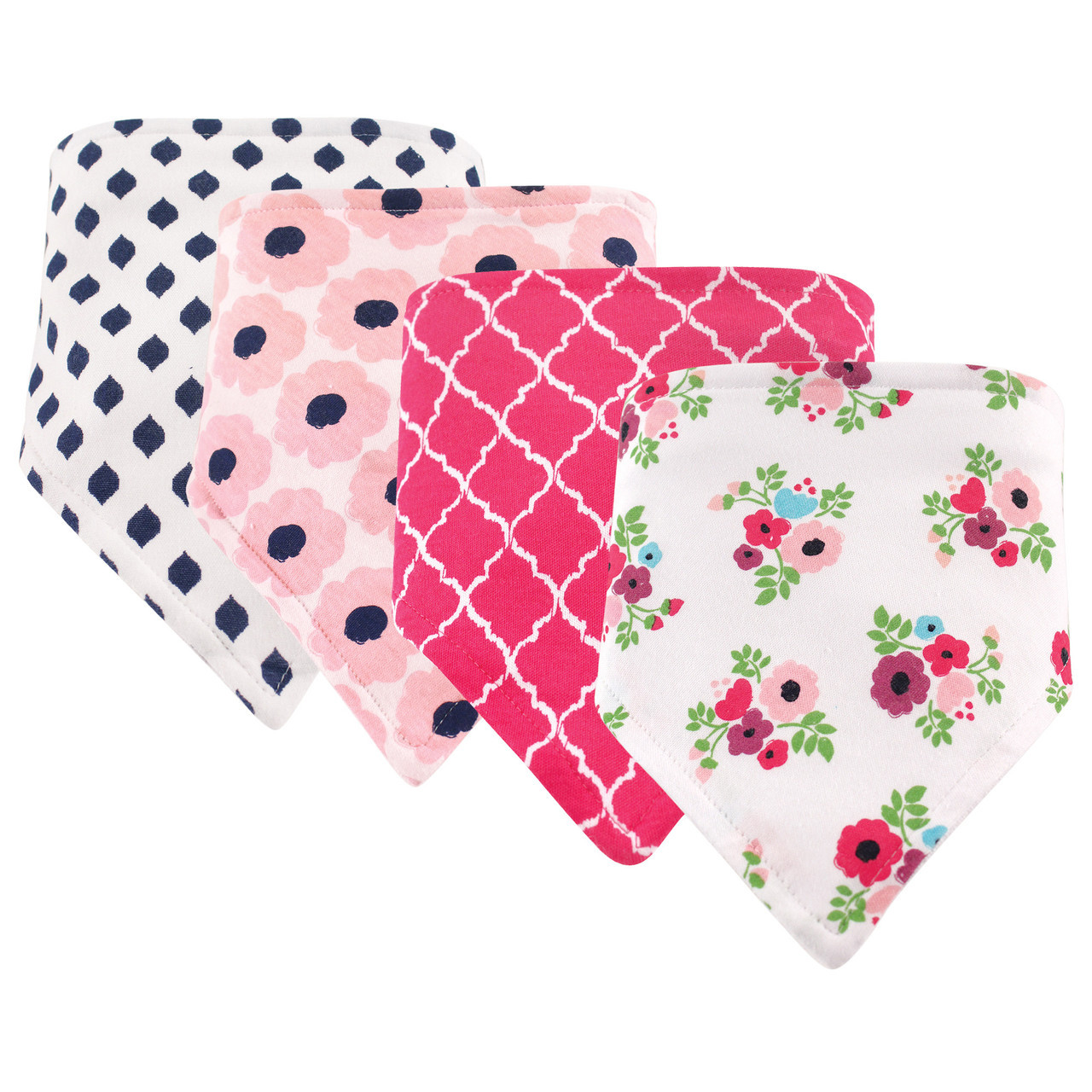 Hudson Baby Bandana Bib, 4Pack, Pink Floral Baby and Toddler Clothes