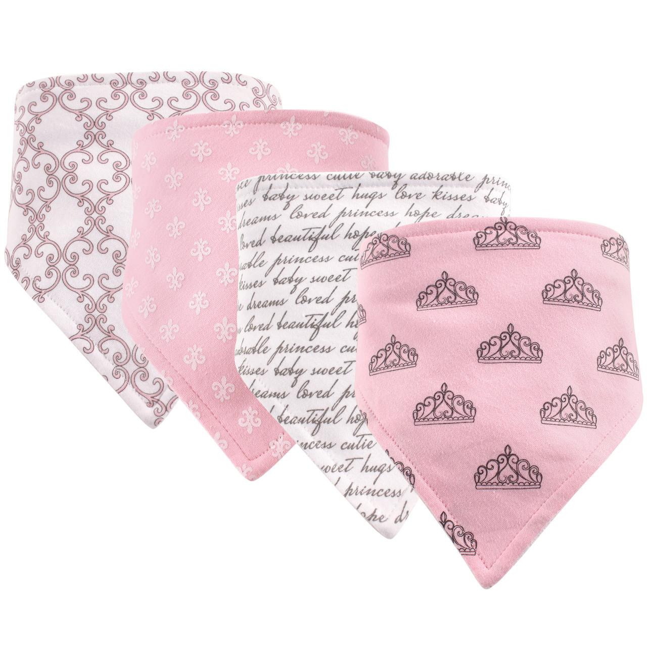 Hudson Baby Bandana Bib, 4Pack, Princess Baby and Toddler Clothes