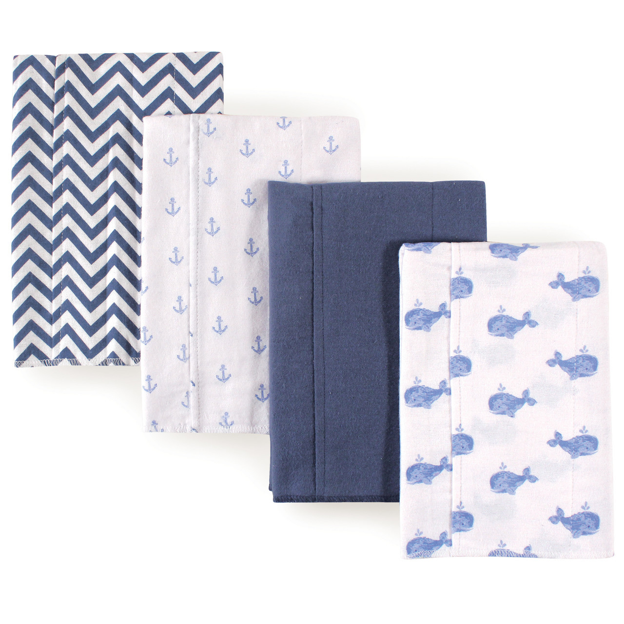 Hudson Baby Flannel Burp Cloth, 4Pack, Blue Whales Baby and Toddler