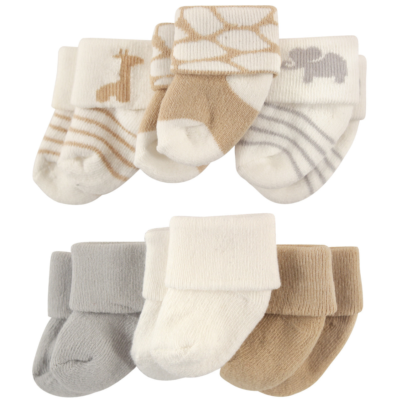 Luvable Friends Newborn Socks, 6Pack, On a Safari Baby and Toddler