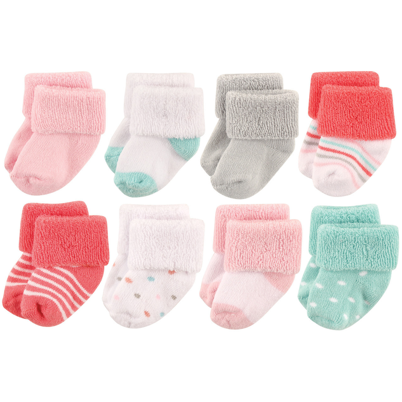 Luvable Friends Baby Girl Newborn and Baby Socks Set, Pink Black Shoes, 0-3  Months