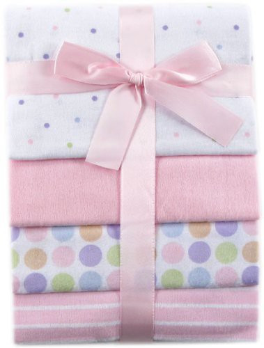 Luvable Friends Cotton Flannel Receiving Blankets, Pink Stripe 4-Pack