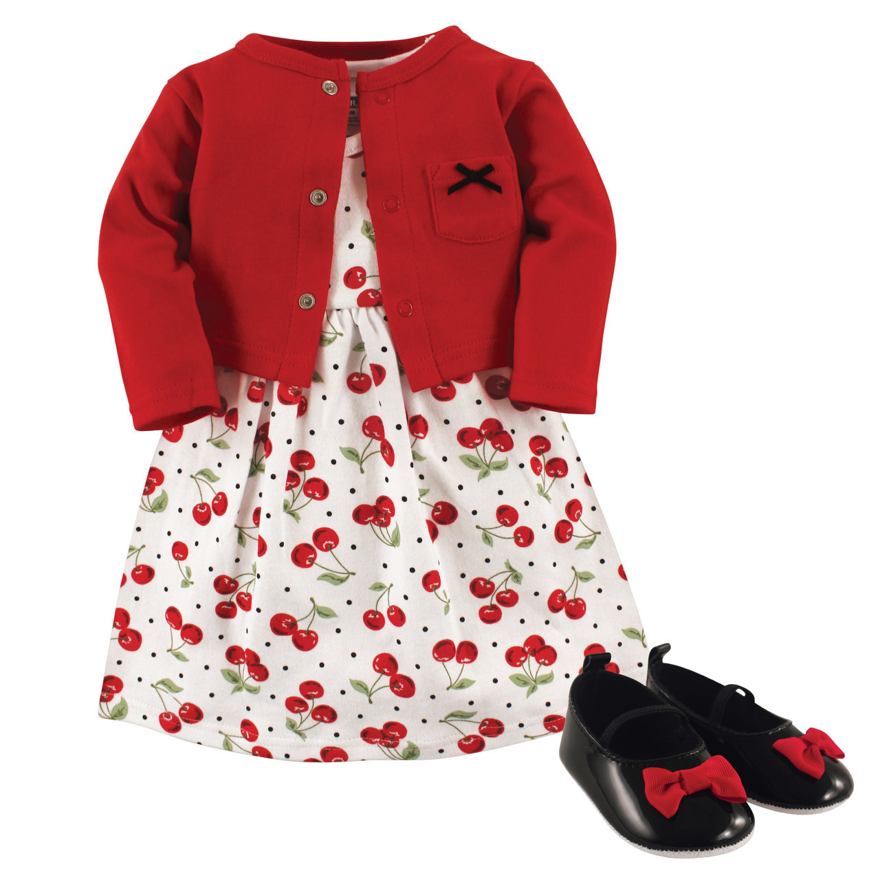 Hudson Baby Dress, Cardigan and Shoes, 3-Piece Set, Cherries