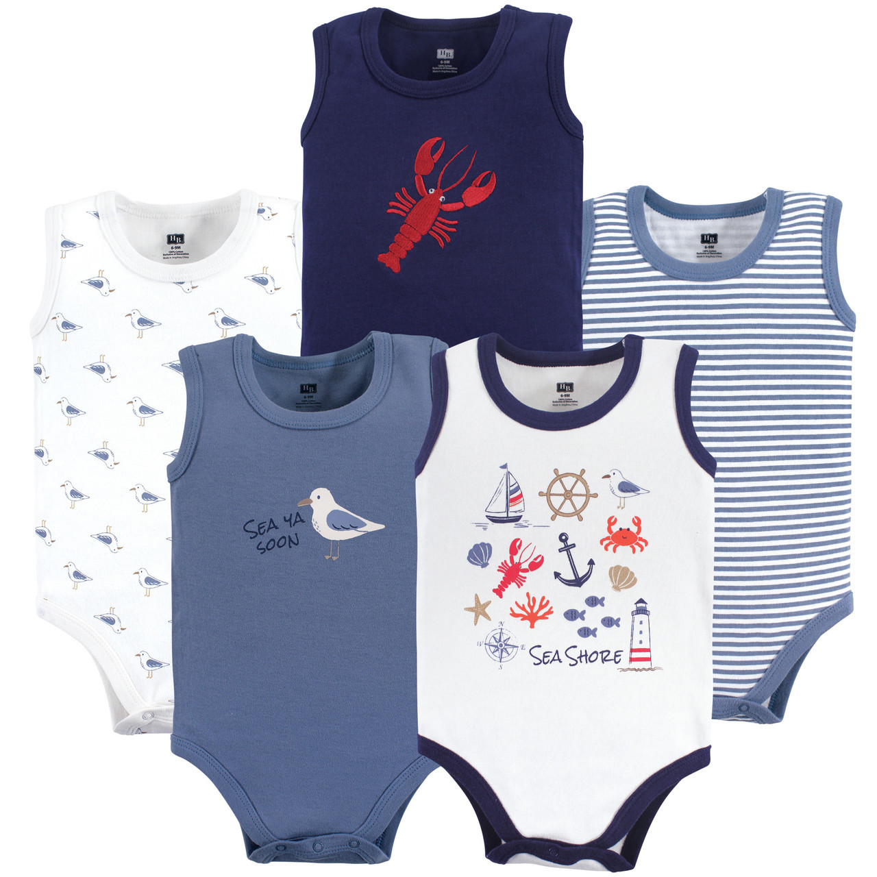 Hudson Baby Cotton Sleeveless Bodysuits, Sea Shore Hudson Hudson Baby Cotton Sleeveless Bodysuits, Sea Shore Hudson