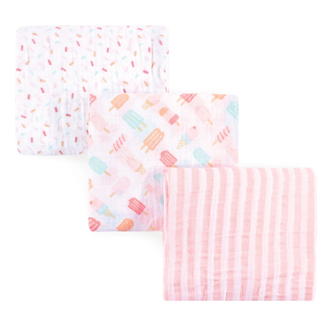 Hudson Baby Cotton Muslin Swaddle Blankets, Ice Cream