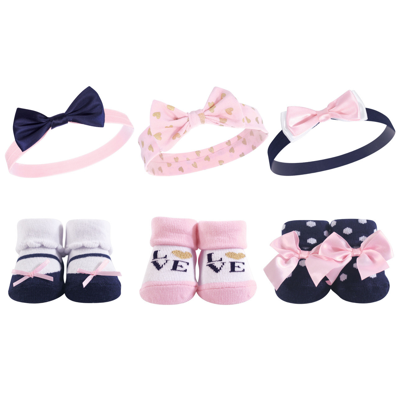 Luvable Friends Baby Girl Fun Essential Socks, Black Pink Bow, 0-6 Months