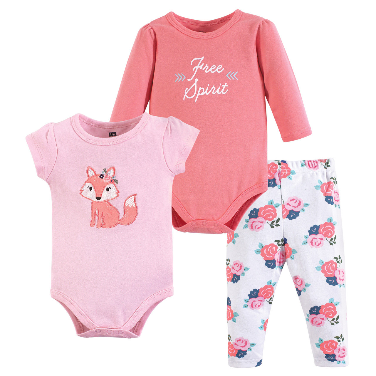 Hudson Baby 2 Bodysuit And Pants 3 Piece Set Floral Fox Baby