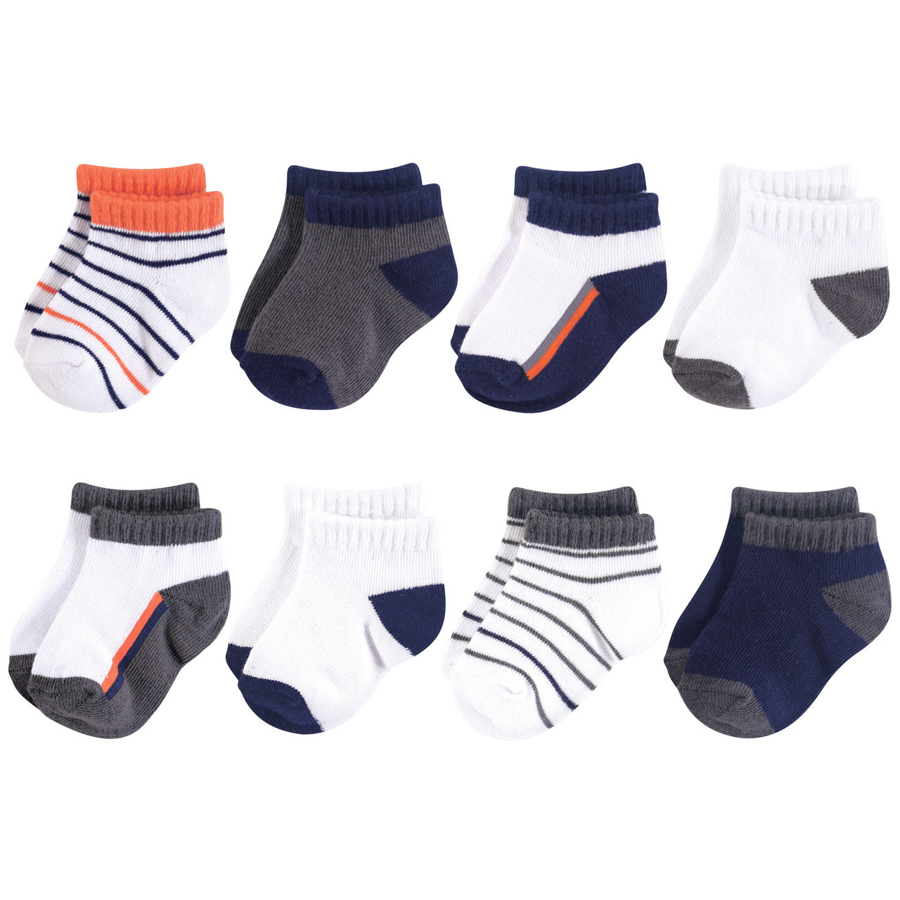 Yoga Sprout No Show Socks, 8-Pack, Orange and Charcoal