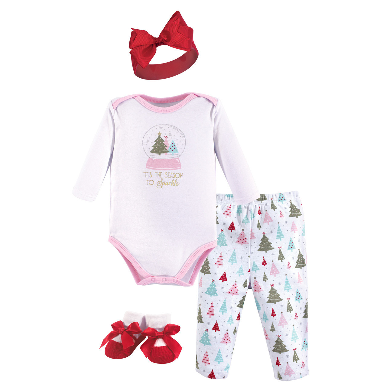 Hudson Baby Holiday Clothing Gift Set 4 Piece Sparkle Trees 0 6