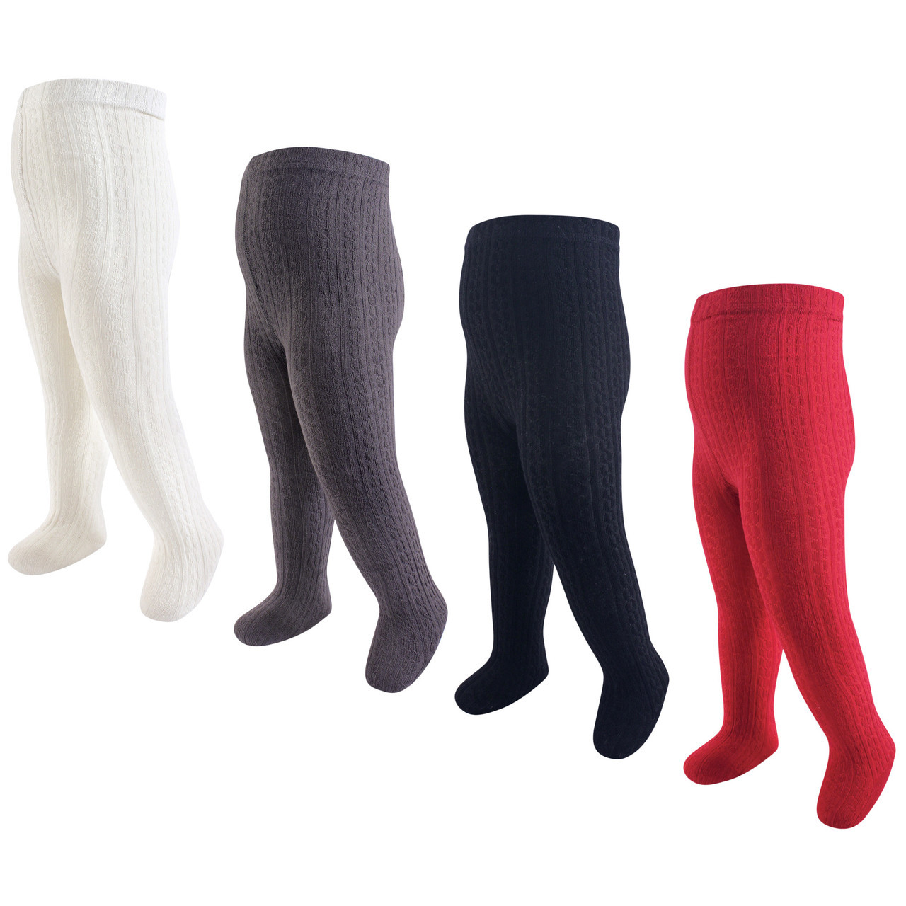 Hudson Baby Cable Knit Tights, 4-Pack, Red and Cream