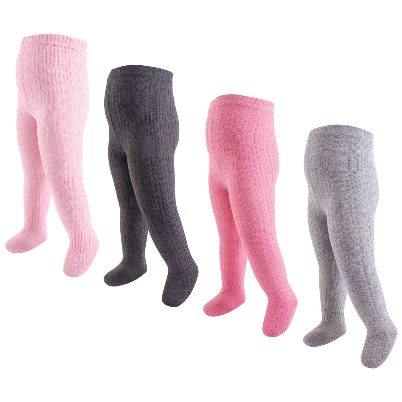 Hudson Baby Cable Knit Tights, 4-Pack, Pink and Charcoal