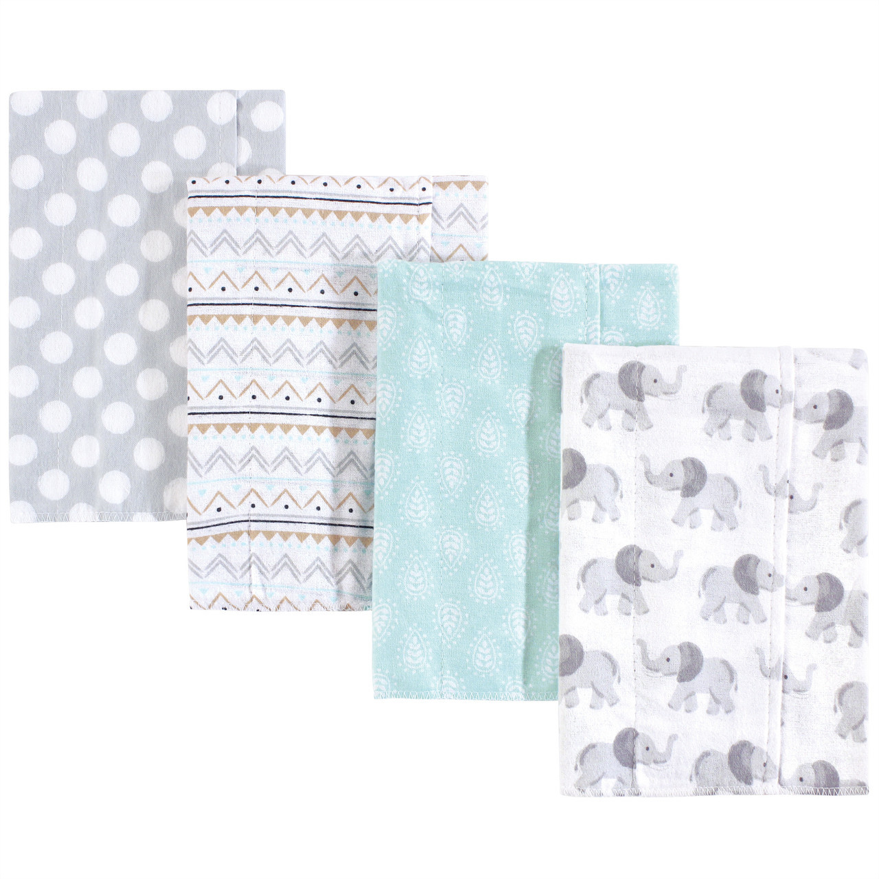 Hudson Baby Flannel Burp Cloth 4 Pack Gray Elephant Baby And