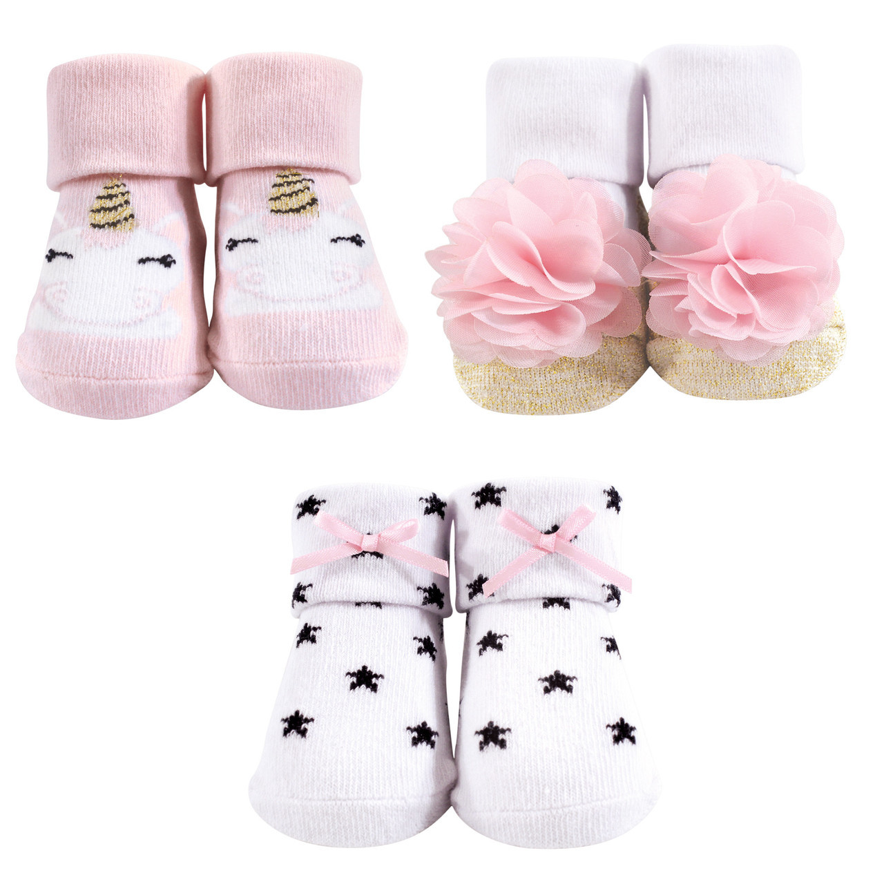 Hudson Baby Socks Gift Set 3 Pack Gold Unicorn Baby And