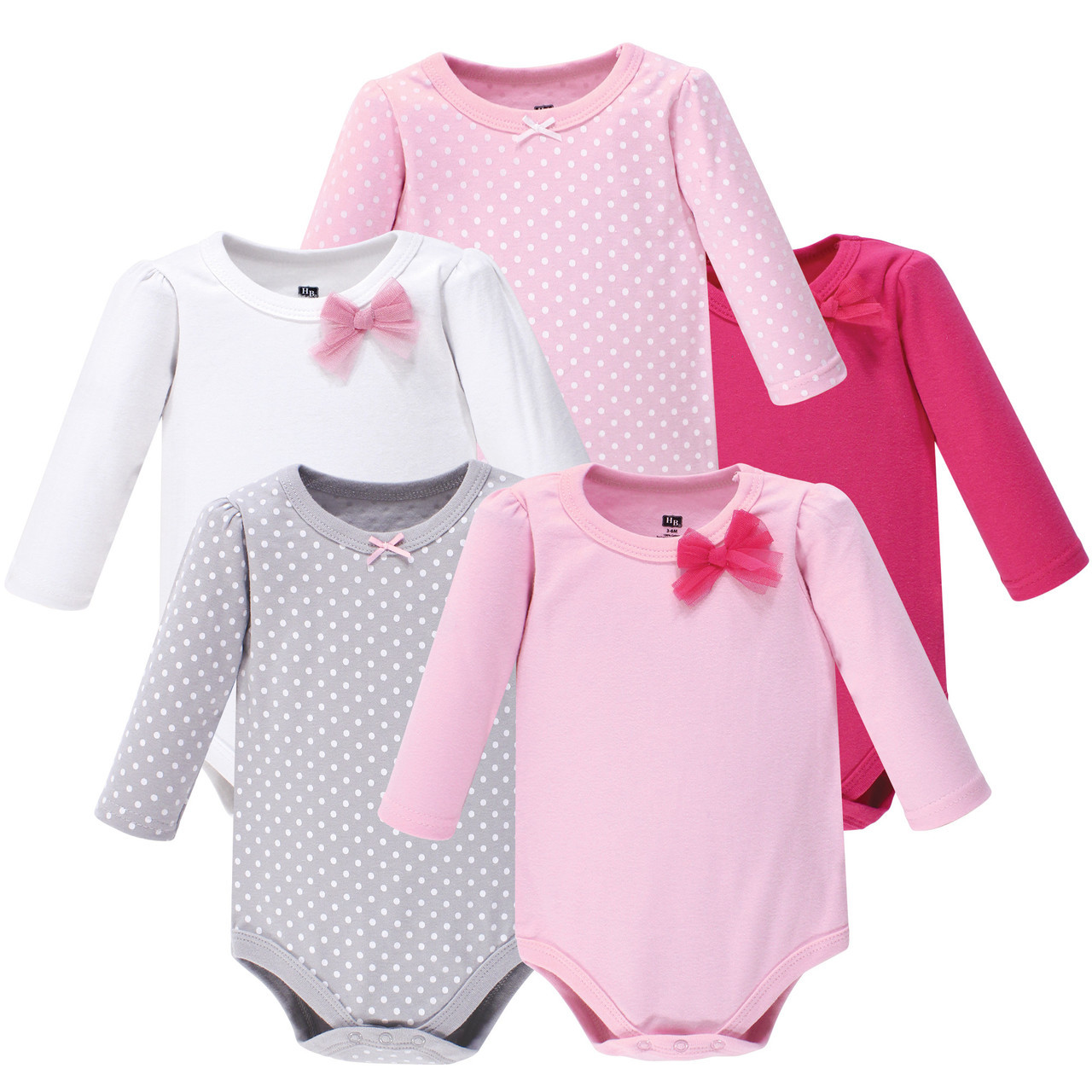 Hudson Baby Long Sleeve Bodysuit, Basic Bow, 5 Pack Baby and Toddler