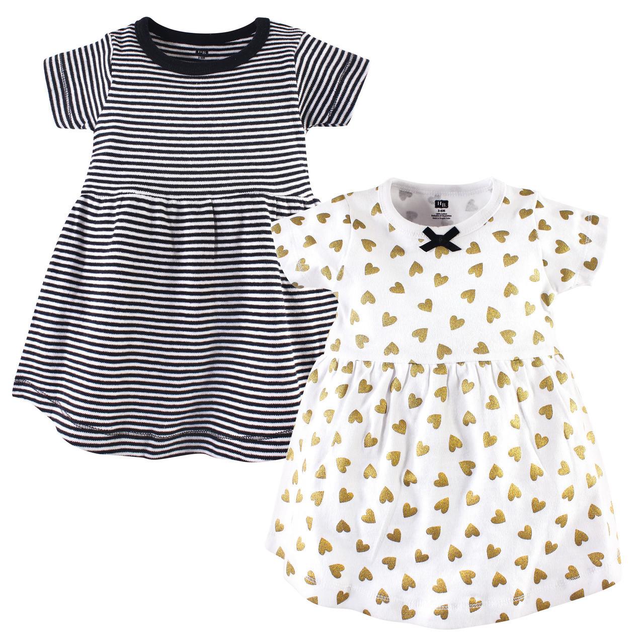 Hudson Baby Cotton Dresses Black Gold Heart / 3 Toddler