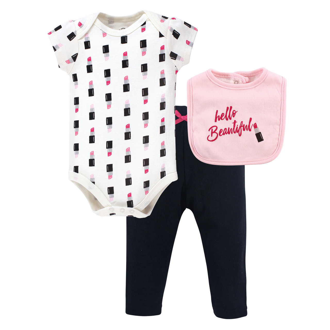 Little Treasure Bodysuit Pant And Bib Lipstick 3 Piece Set