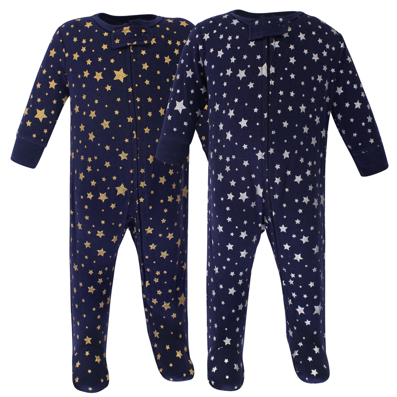 Hudson Baby Zipper Sleep N Play, Metallic Stars, 2Pack Baby and Toddler Clothes, Accessories