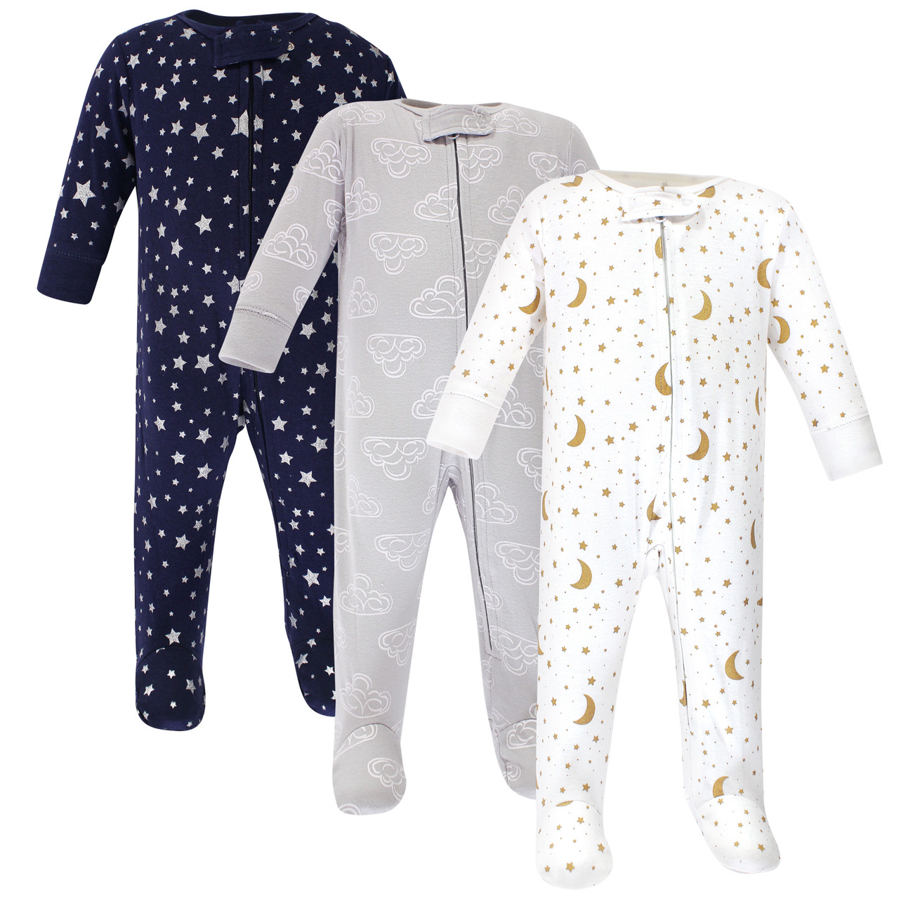 Hudson Baby Zipper Sleep N Play Navy Stars Moons 3 Pack Baby