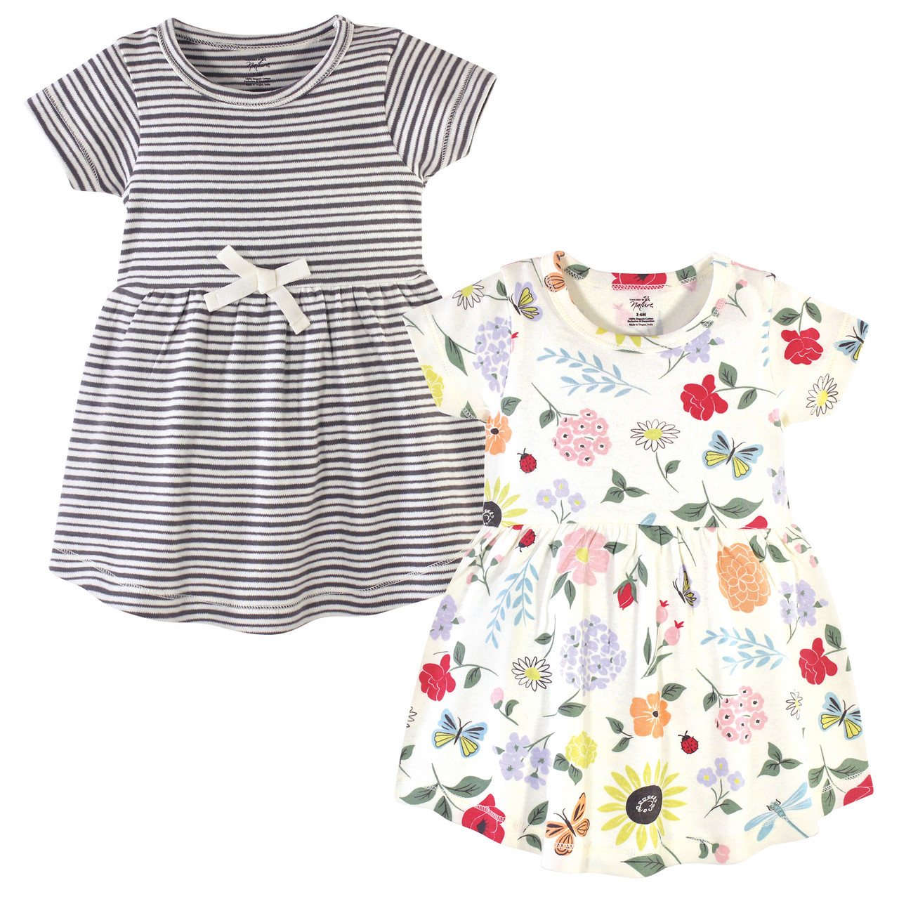 Touched By Nature Toddler Organic Cotton Dress 2-Pack, Flutter Garden ...