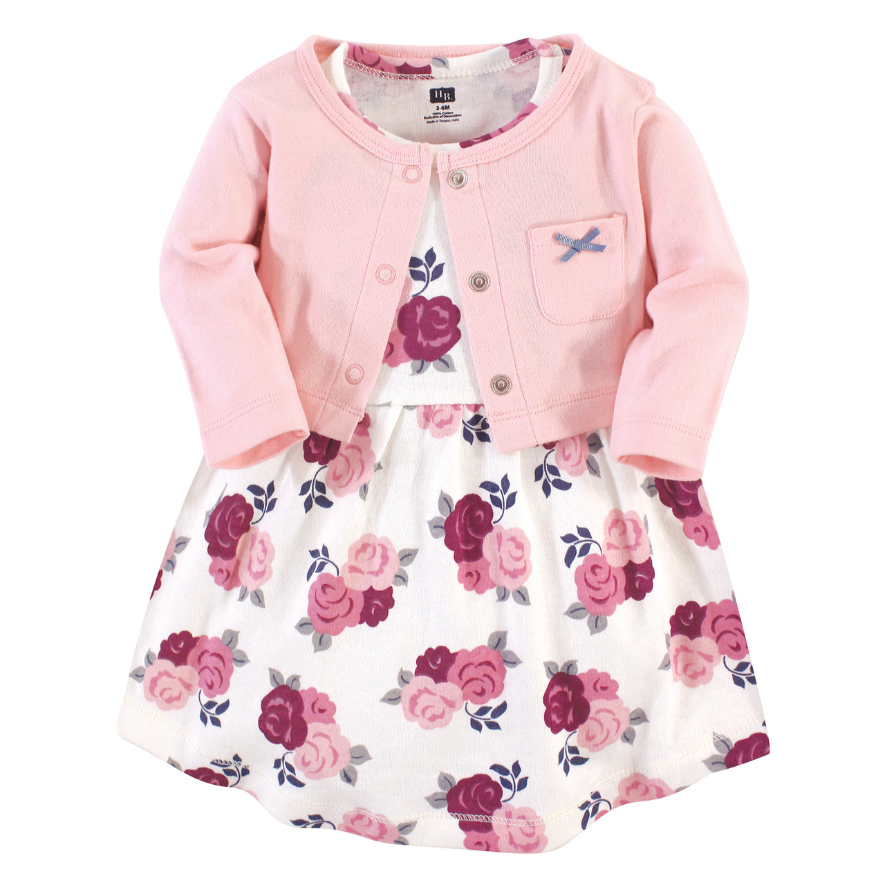 Hudson Baby Toddler Dress And Cardigan Blush Floral Baby And