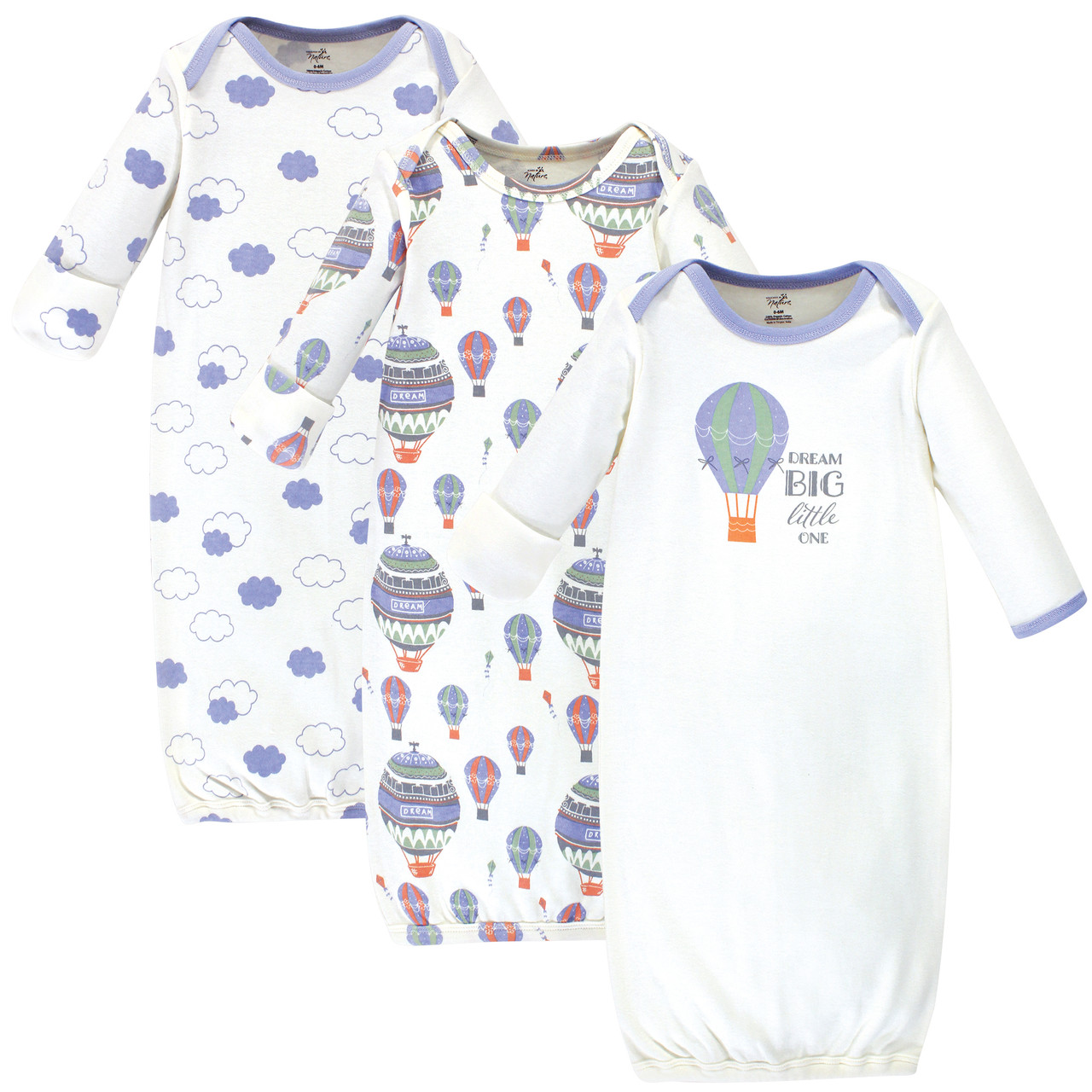 Touched By Nature Organic Gowns 3 Pack Hot Air Balloon Baby And