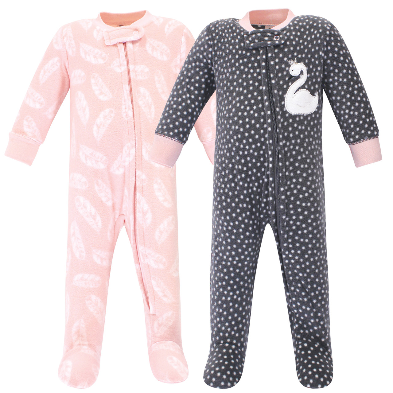 Hudson Baby Fleece Sleep And Play 2 Pack Swan Baby And Toddler