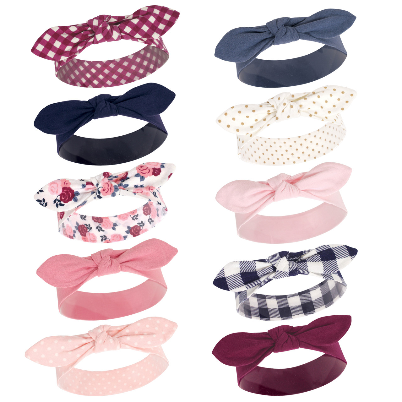 Hudson Baby Cotton Headbands Pink And Navy Floral 10 Pack Baby