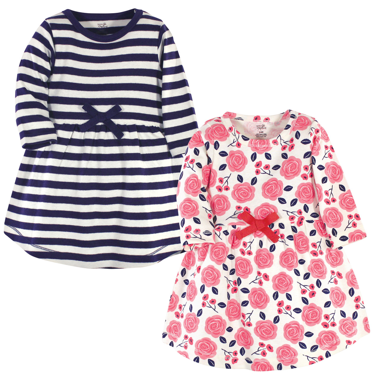 Touched By Nature Girl Long Sleeve Organic Dress 2pk Coral Rose