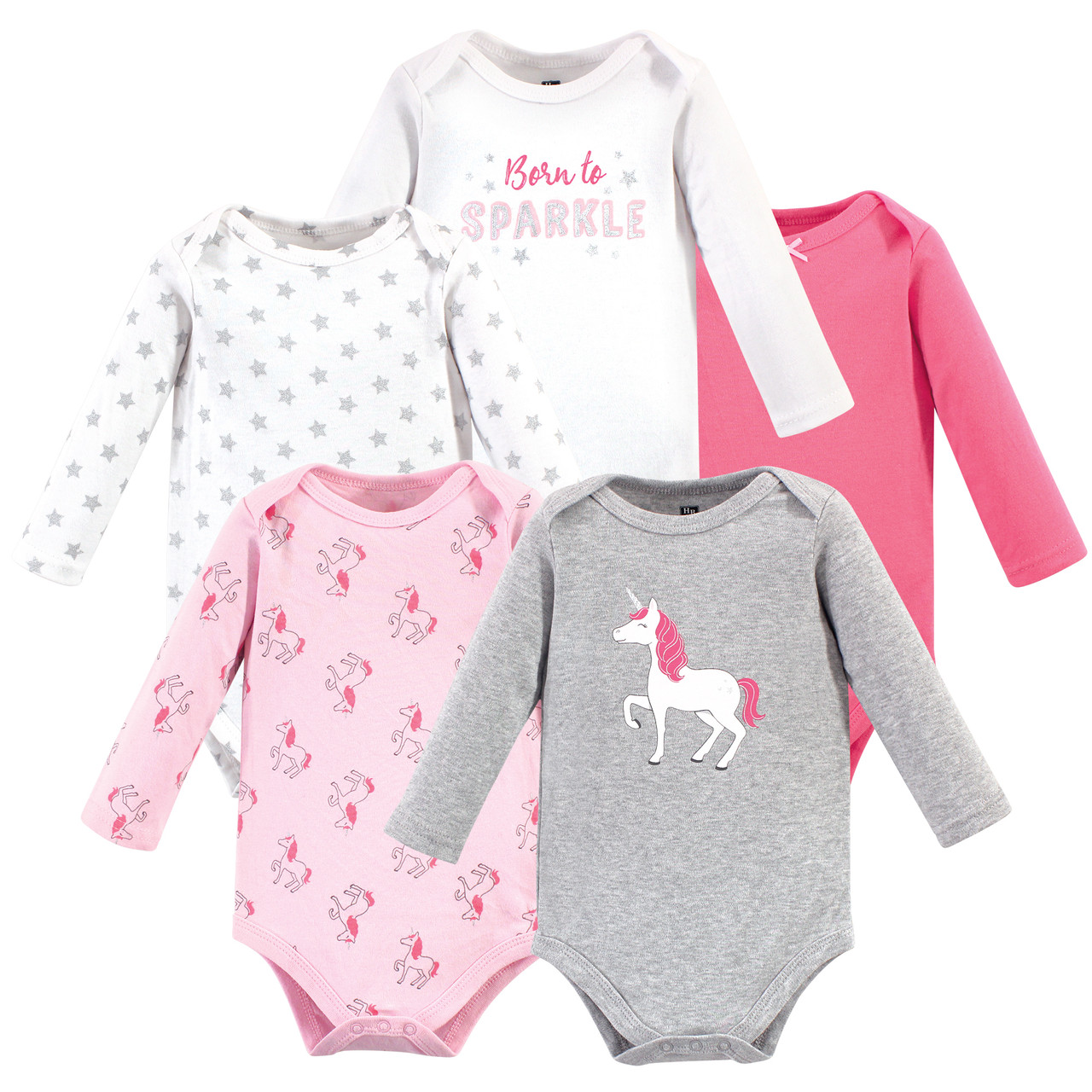 Hudson Baby Girl Long Sleeve Bodysuits 5pk Pink Unicorn Hudson