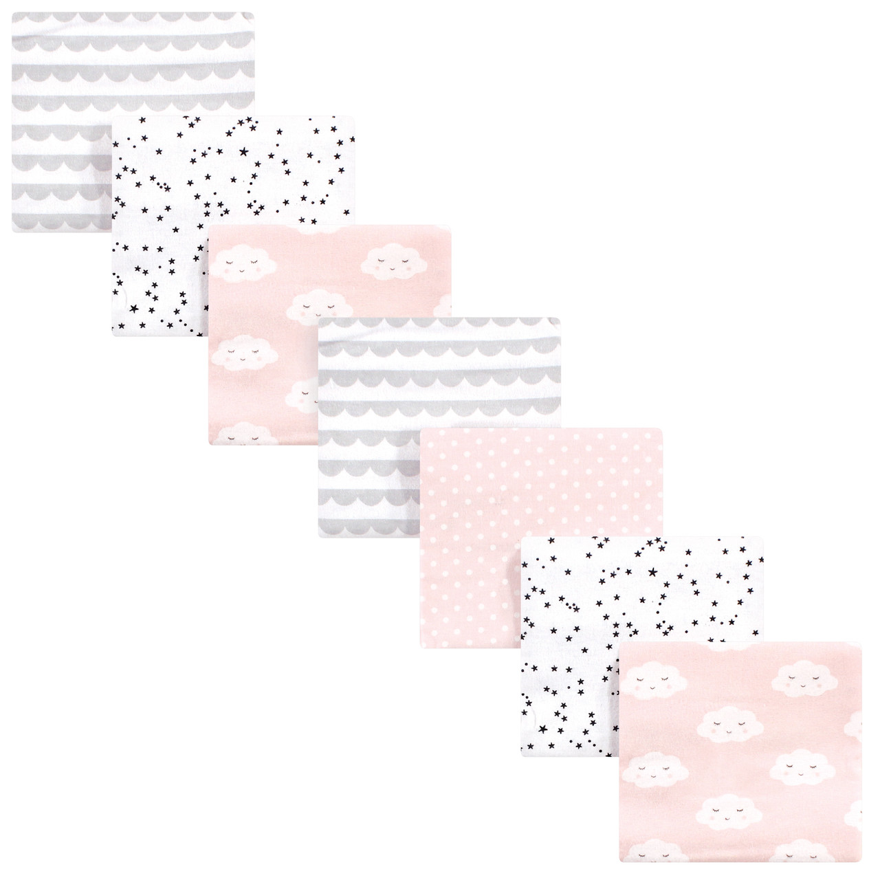 Hudson Baby Flannel Receiving Blankets 7Pack, Pink Clouds, One Size