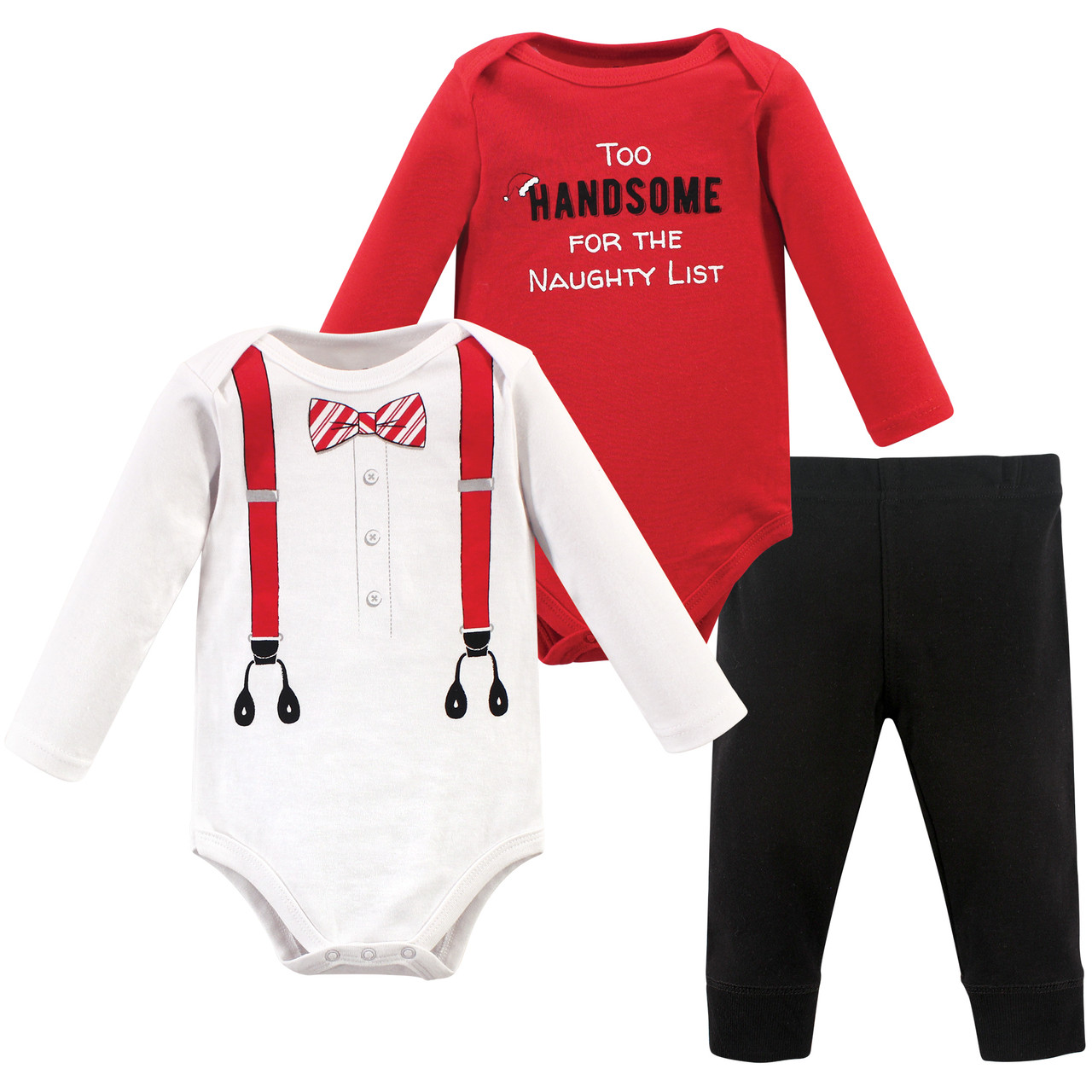 Little Treasure Long Sleeve Bodysuits and Pants, Red Suspenders