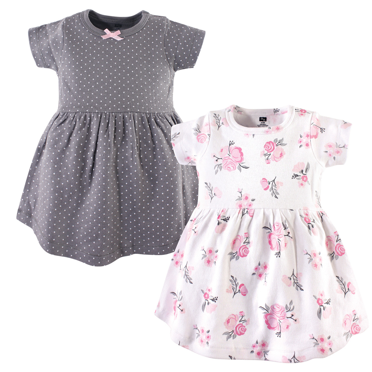 Hudson Baby Cotton Dresses Pink Gray Floral / 6-9 Months